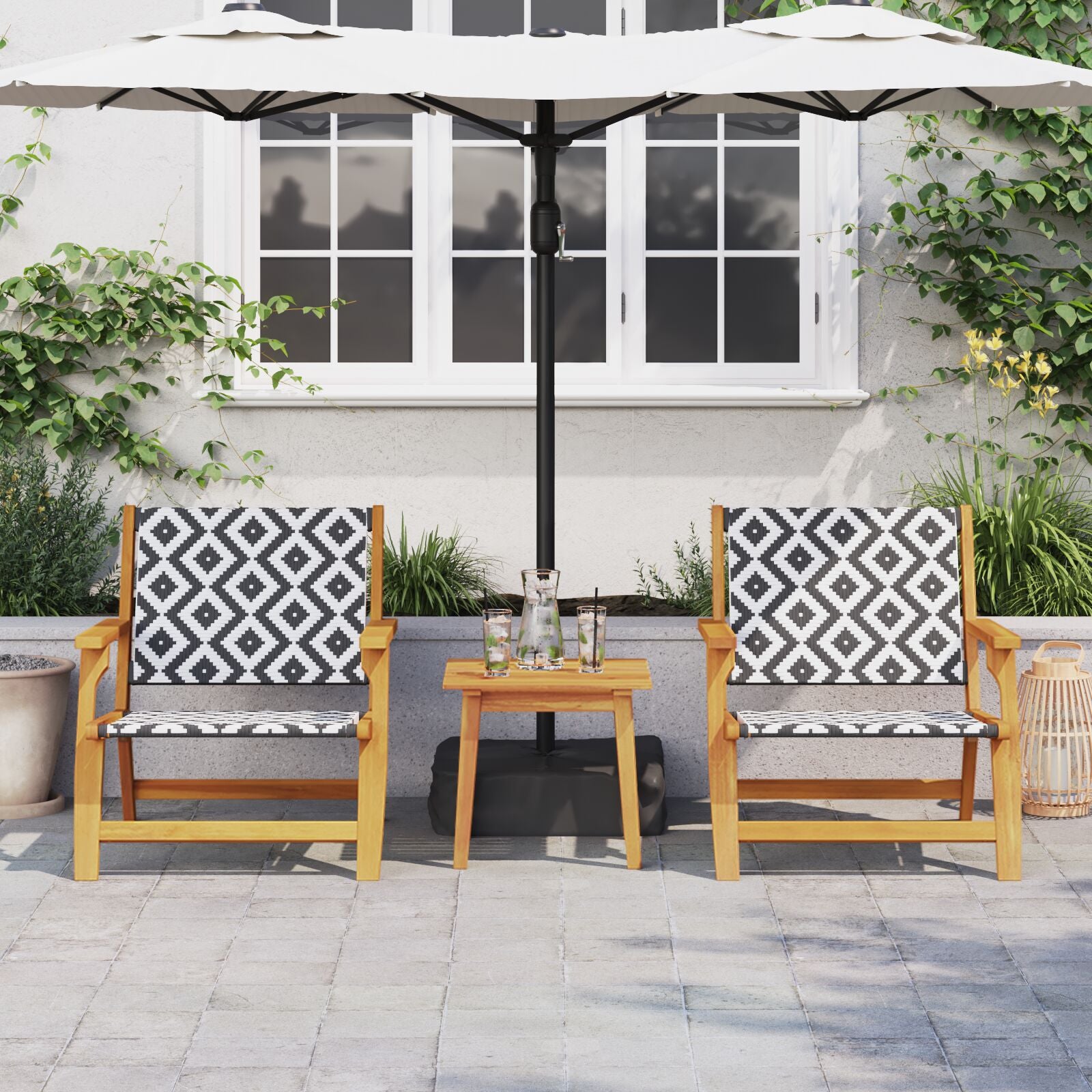 Tuinstoelen Met Tafel 3-Delige Set Zwart En Wit Massief Acaciahout Zwart-wit 2x stoel + tafel