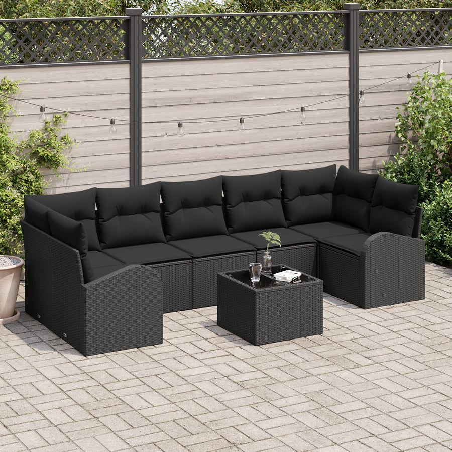8-Piece Tuin Sofa Set Met Kussens Zwart Poly Rattan