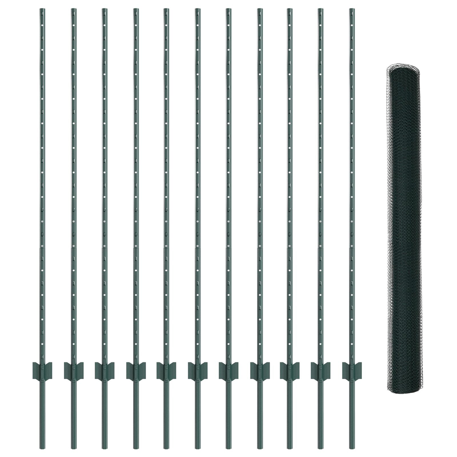Hek Palen 11 Stuks U-Kanaal Groen 140 Cm Staal,  Hexagonaal Hek Groen 1,4X25 M Staal