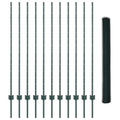 Hek Palen 11 Stuks U-Kanaal Groen 140 Cm Staal,  Hexagonaal Hek Groen 1,4X25 M Staal
