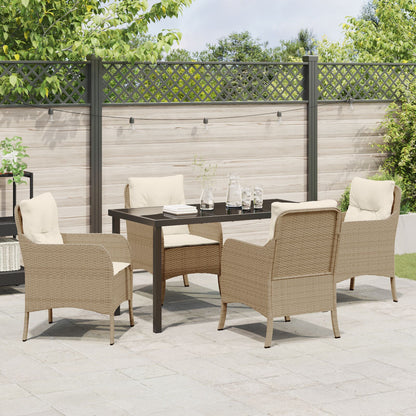 5-Delige Tuin Eetset Met Kussens Beige Poly Rattan