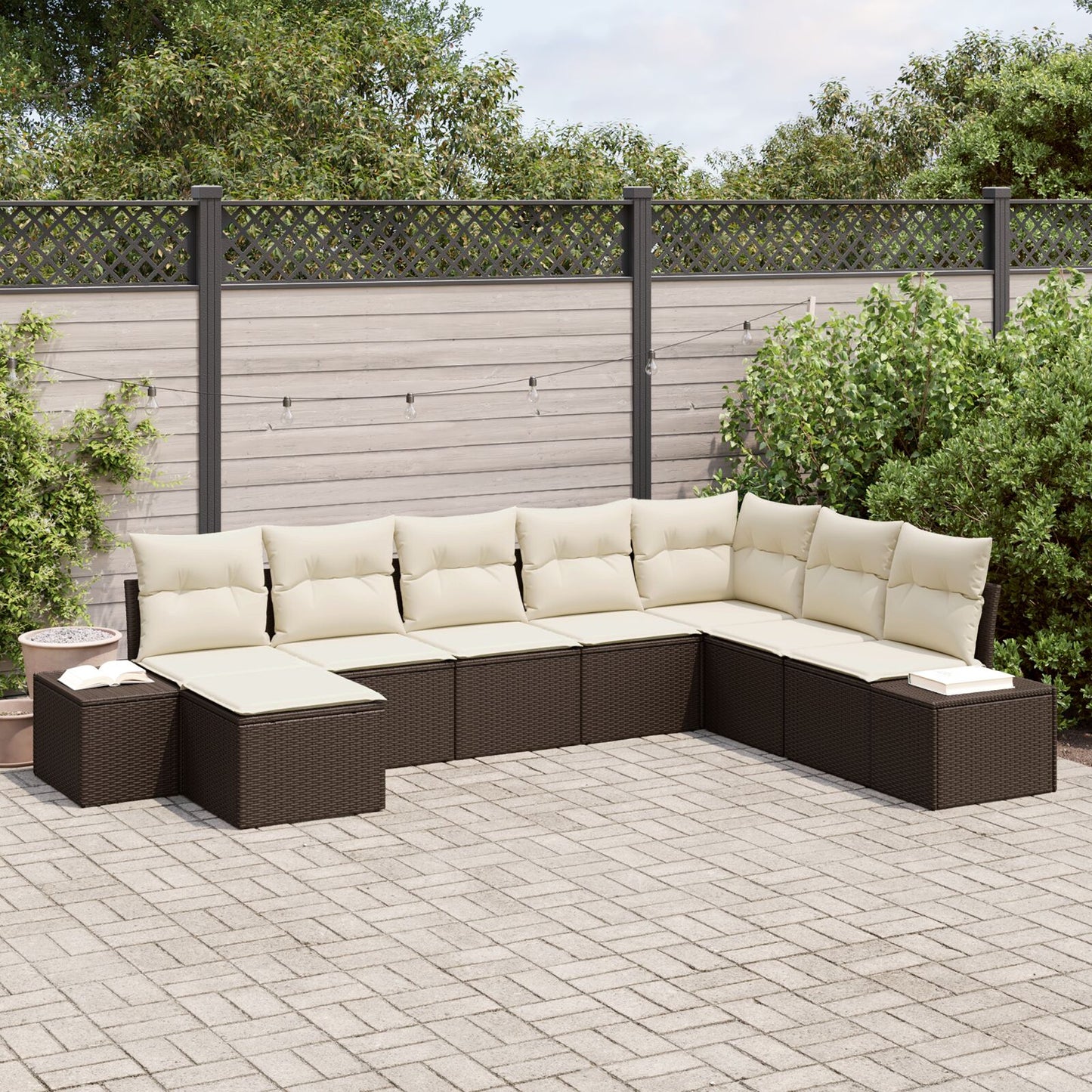 8-Delige Tuinbank Set Met Kussens Bruin Poly Rattan