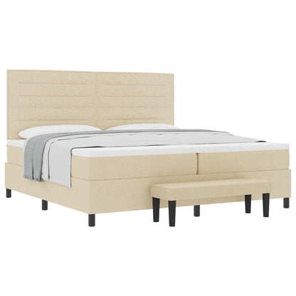 Boxspring Bed Met Matras & Bank Stof Crème 200 x 200 cm Lijnen ontwerp