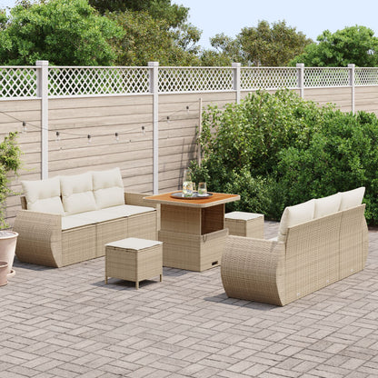 9-Delige Tuin Sofa Set Met Kussens Beige Poly Rattan Acacia, 3-Delige Tuin Eettafel Set Met Kussens Beige Poly Rattan Acacia Wit