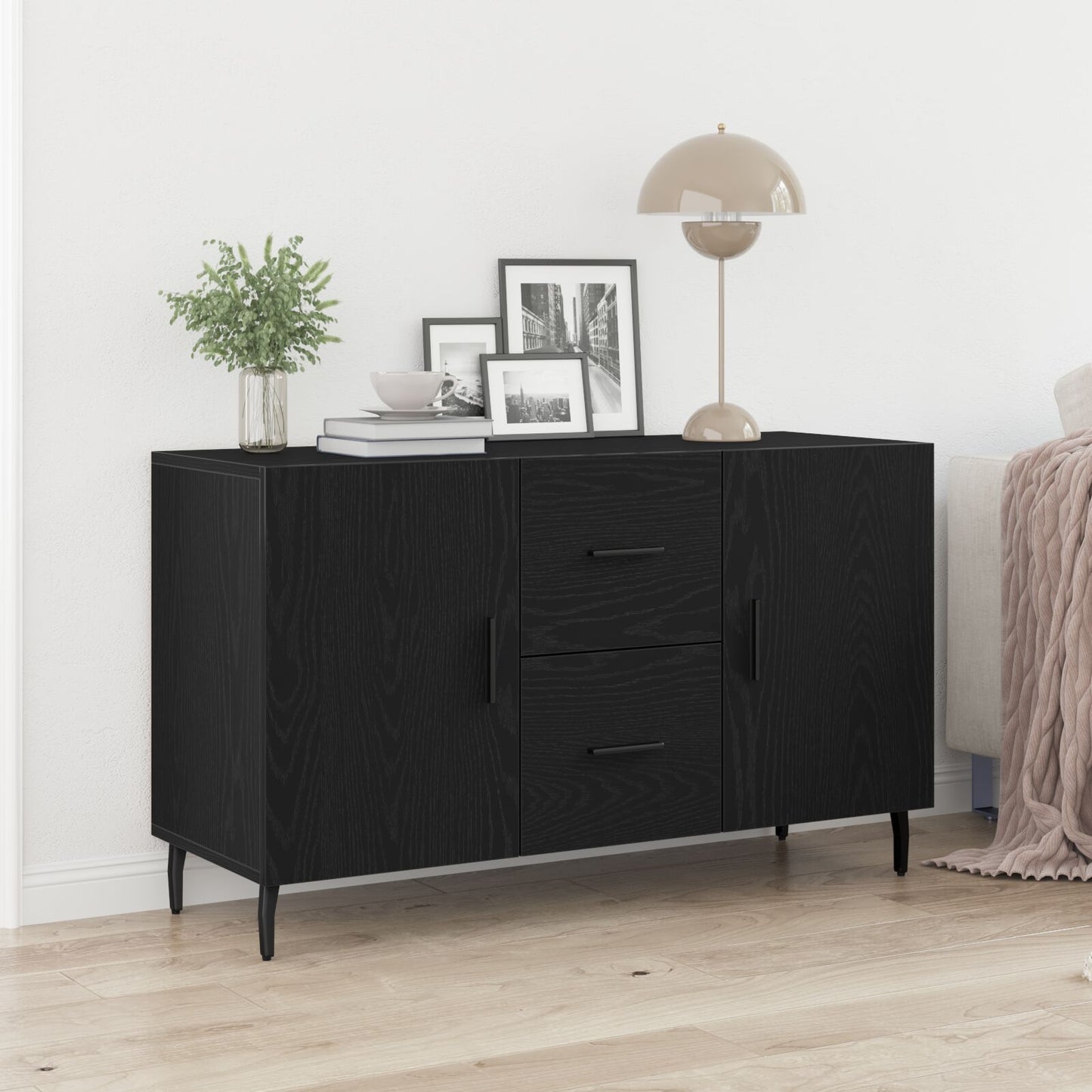 Dressoir Zwart Eiken 100X36X60 Cm Geperst Hout