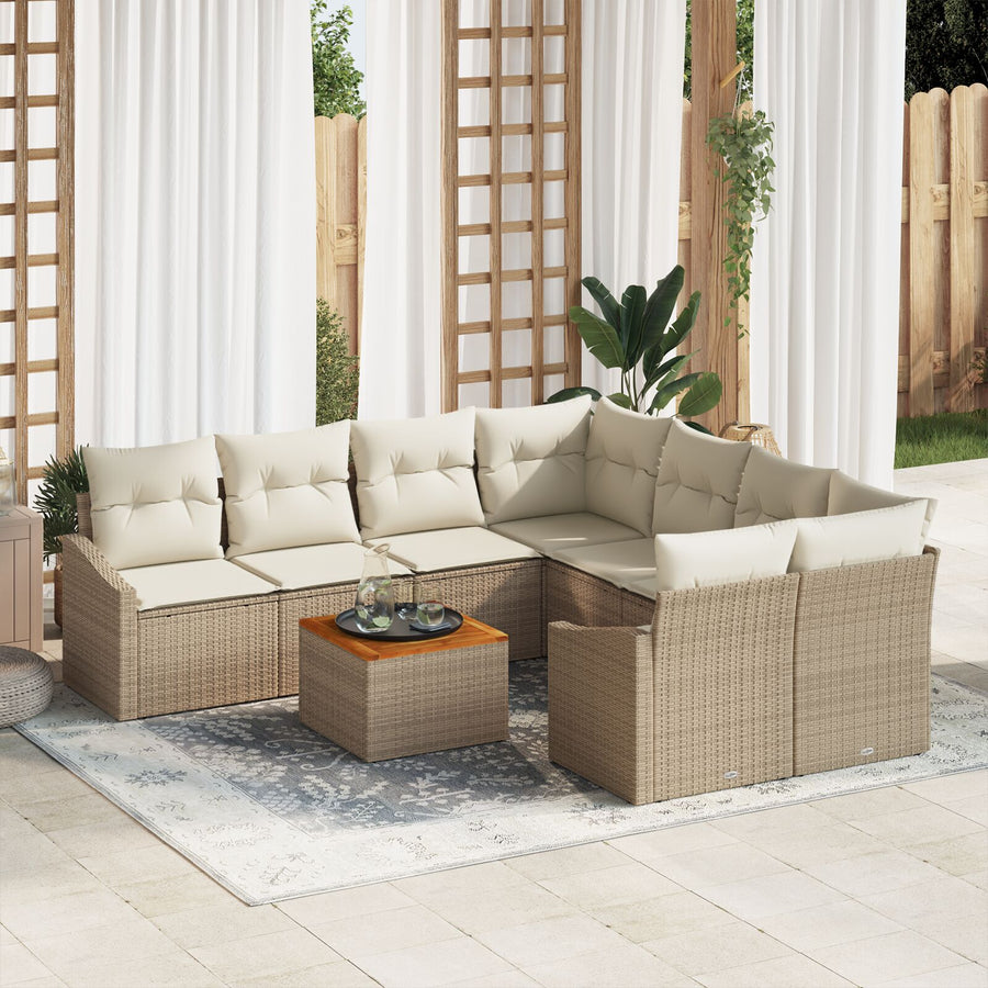 9-Delige Tuinsofa Set Met Kussens Beige Poly Riet Acacia