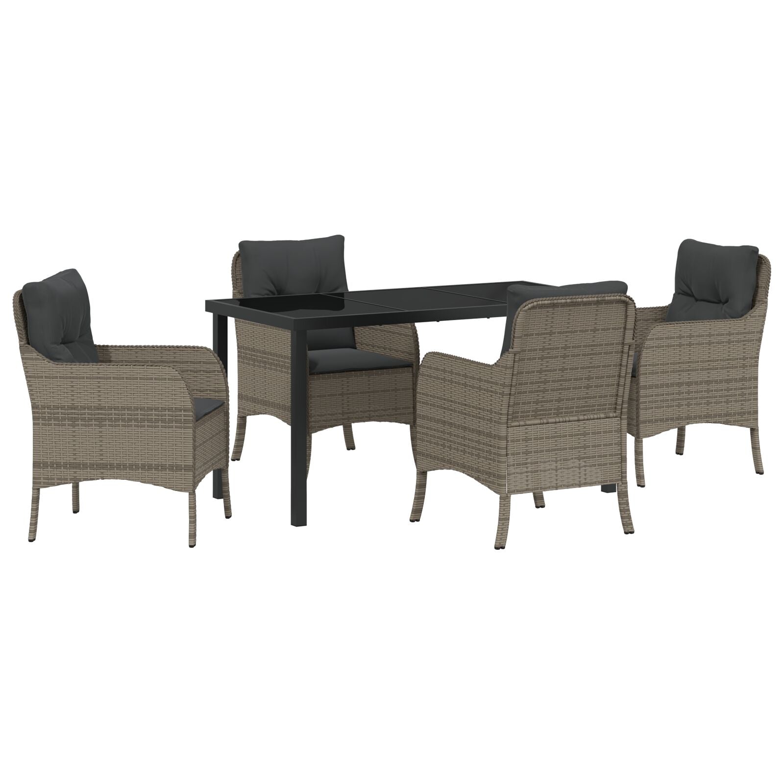 5-Delig Tuin Eetset Met Kussens Grijs Poly Rattan
