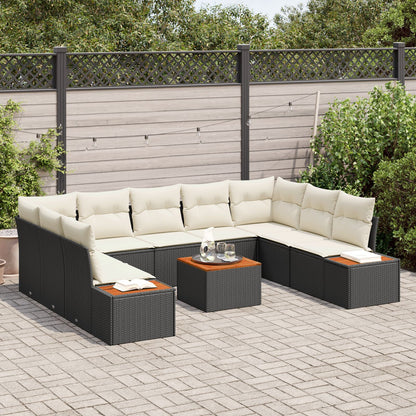 10 Delige Tuin Sofa Set Met Kussens Zwart Poly Rattan Acacia