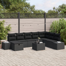 9-Delige Tuin Sofa Set Met Kussens Zwart Poly Rattan