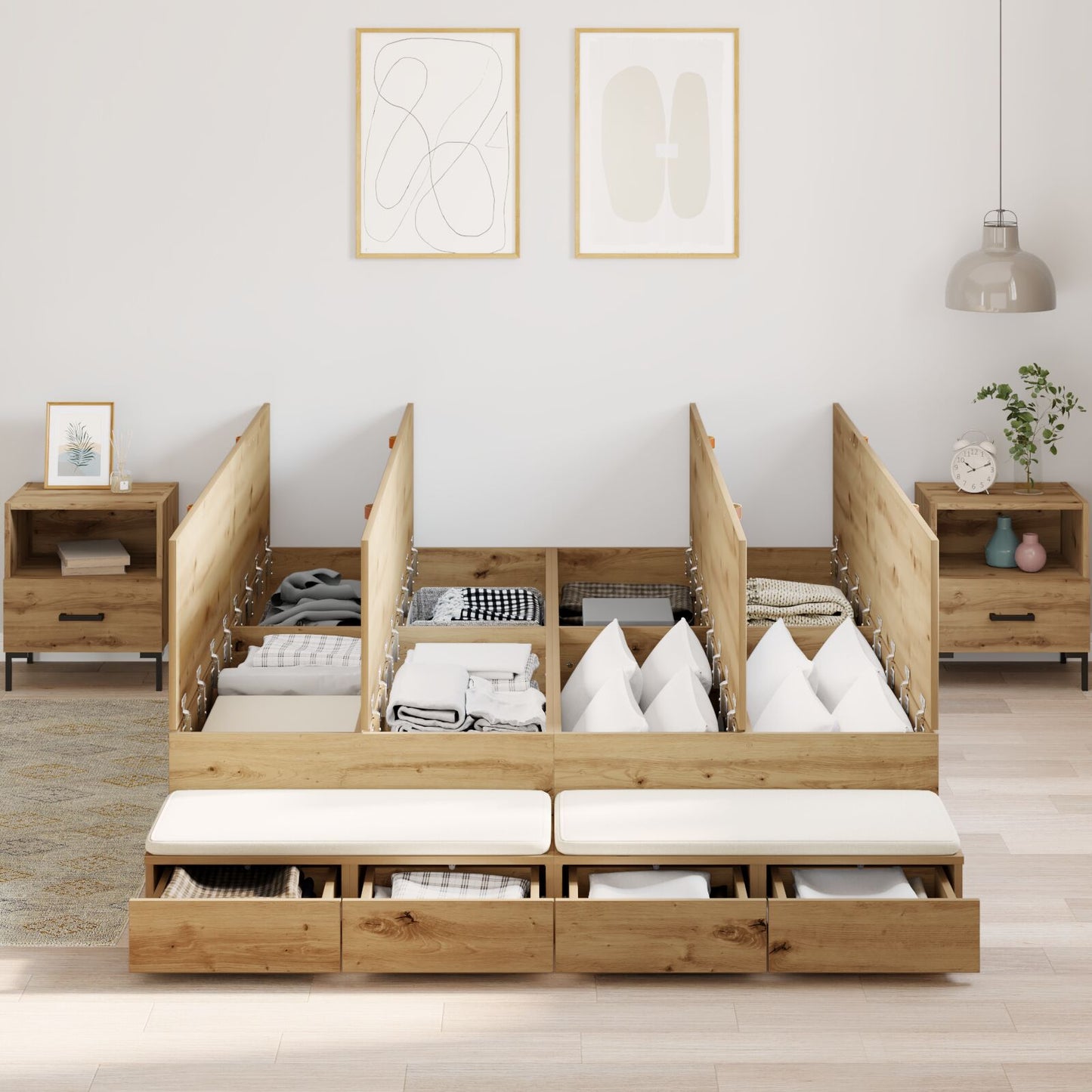 Opbergbedframe Artisan Eiken Bewerkt Hout 236,5 X 150 X 31,5 Cm Artisanaal Eiken