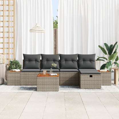 6-Delige Tuin Sofa Set Met Kussens Grijs Poly Rattan