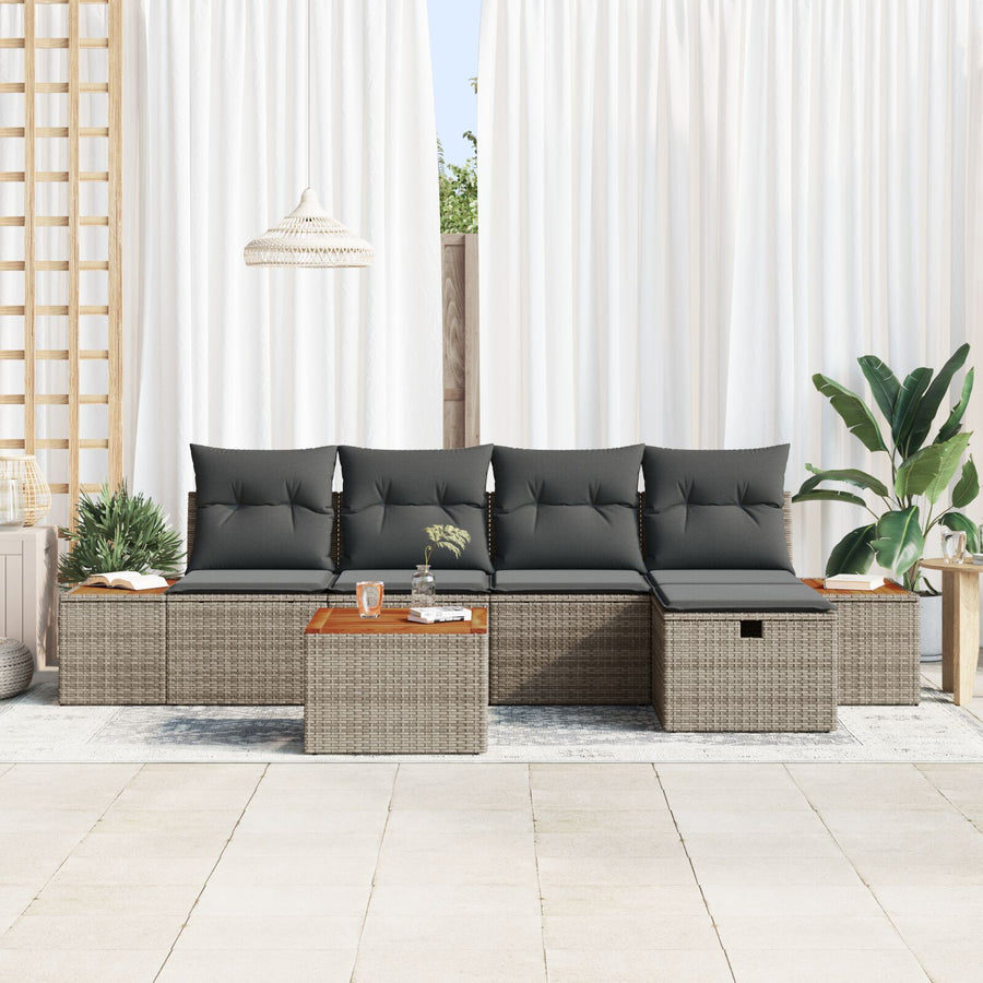 6-Delige Tuin Sofa Set Met Kussens Grijs Poly Rattan