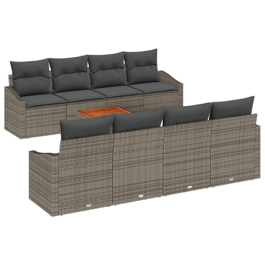 9-Delige Tuin Sofa Set Met Kussens Grijs Poly Rattan Acacia