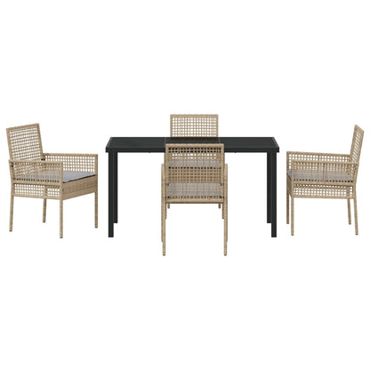 5-Delige Tuin Eetset Met Kussens Beige Poly Rattan