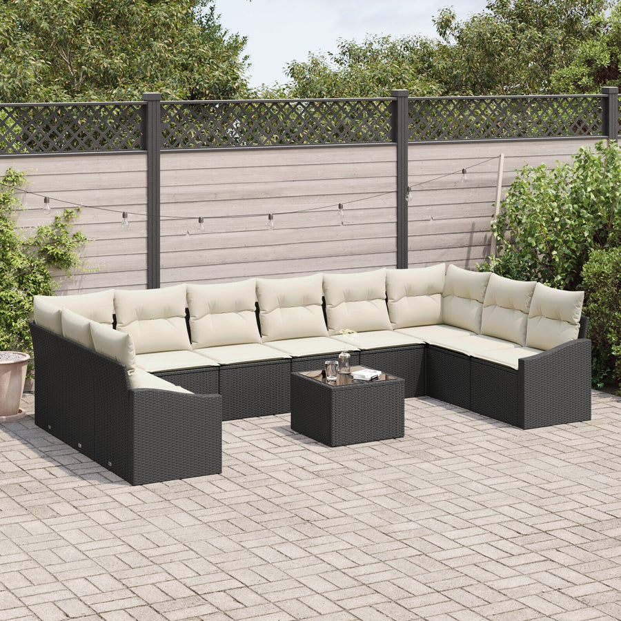 10-Delige Tuin Eetset Met Kussens Bruin Poly Rattan Zwart en wit met tafel
