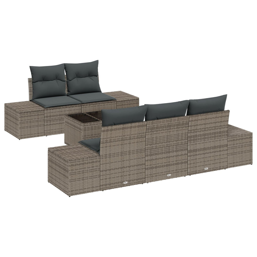 6-Piece Tuin Sofaset Met Kussens Grijze Poly Rattan