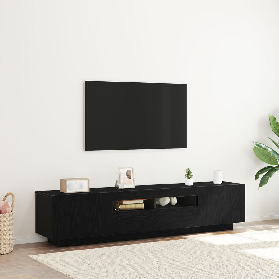 Tv-Kast Met Led-Verlichting - Zwart Eiken - 180X35X40 Cm - Bewerkt Hout