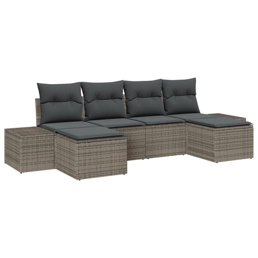 6-Delige Tuinsofa Set Met Kussens Grijs Poly Rattan
