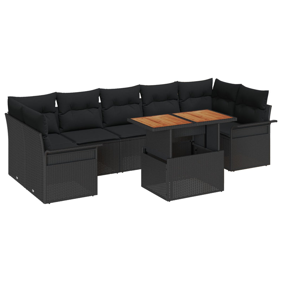 8-Delige Tuin Sofa Set Met Kussens Zwart Poly Rattan Acacia