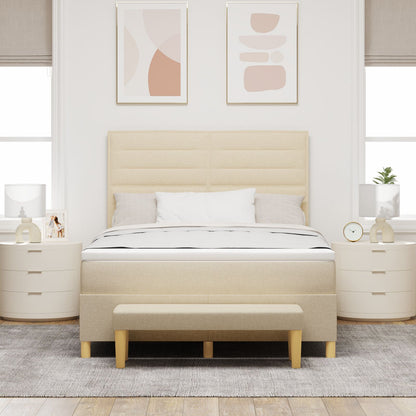 Boxspringbed Met Matras & Bank Stof Crème 160 x 200 cm Lijnen ontwerp