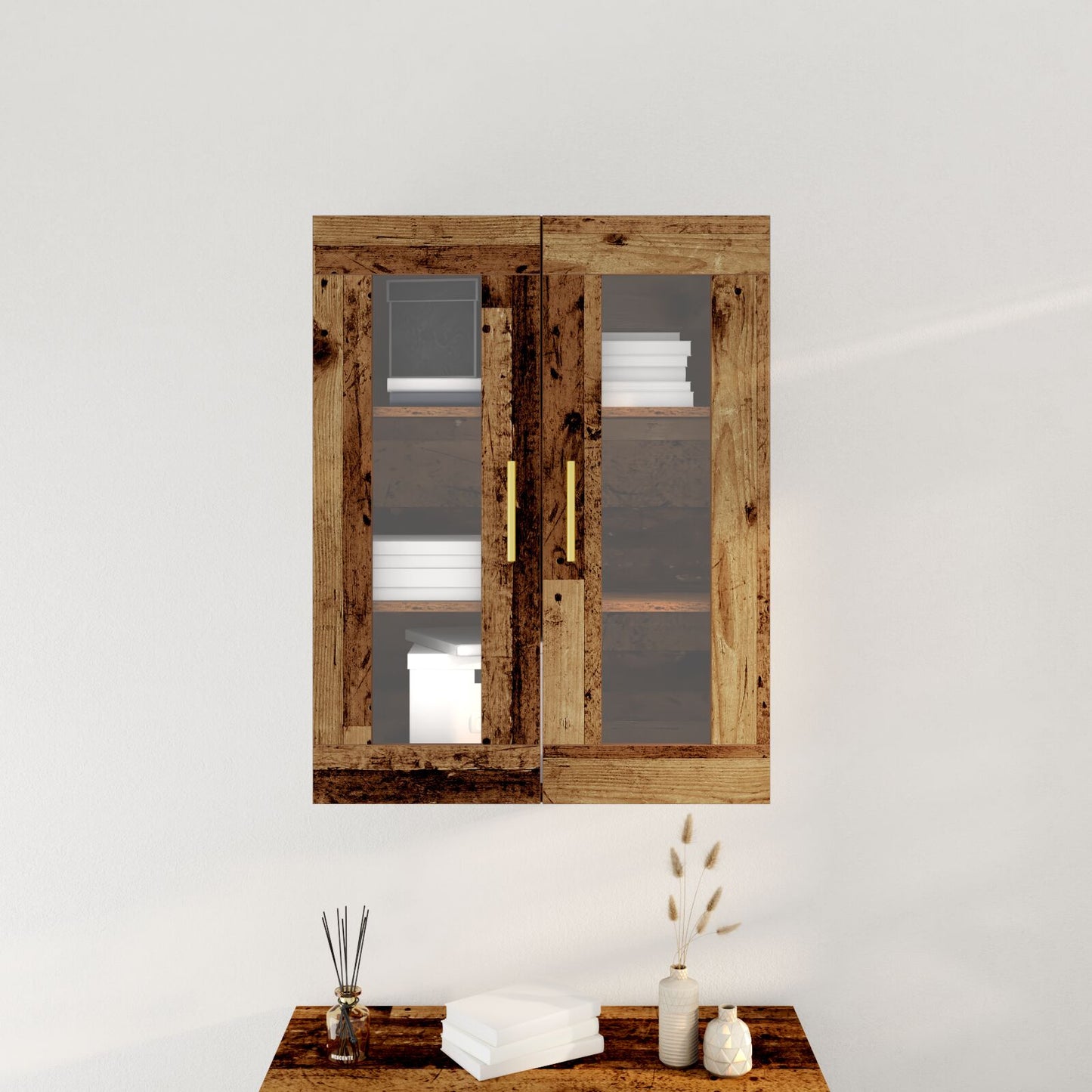 Wandkast Met Glazen Deuren Oud Hout 69,5X34X90 Cm