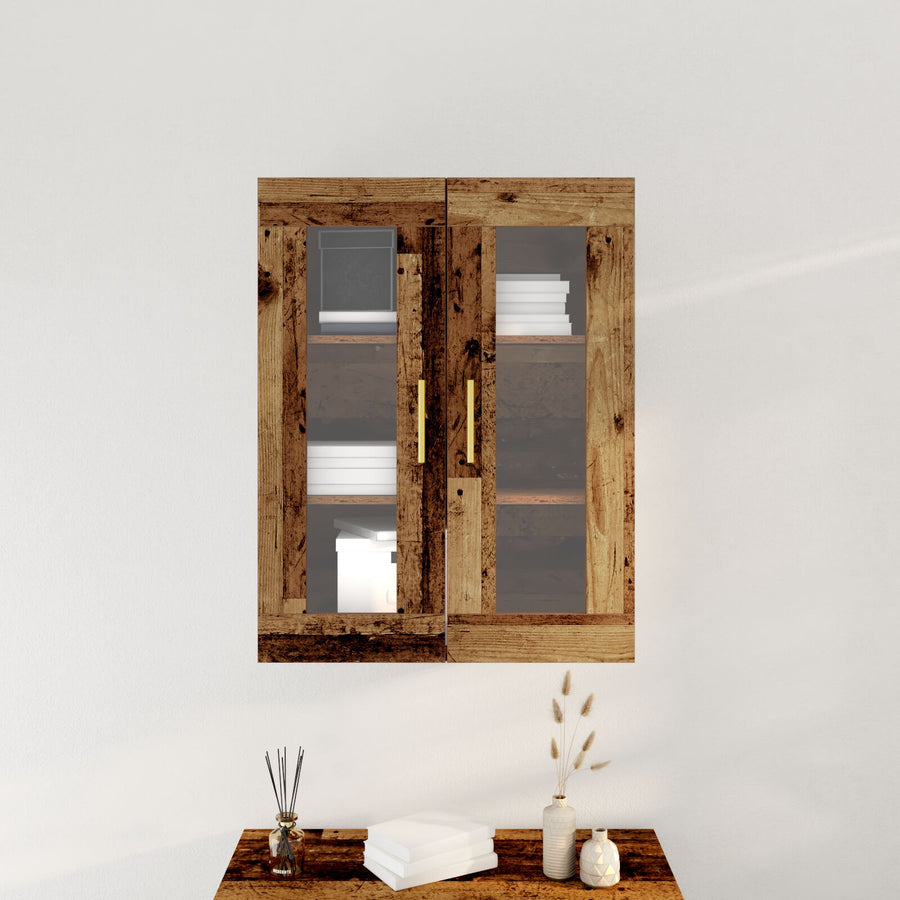 Wandkast Met Glazen Deuren Oud Hout 69,5X34X90 Cm