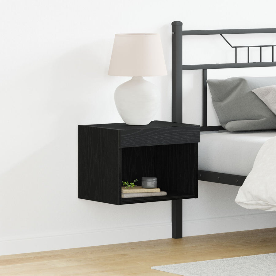 Wandkast Met Led-Verlichting Zwart Eik 40X30X30 Cm