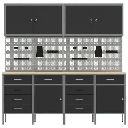 10-Delige Werkcabinet En Pegboard Set Mdf En Metaal 4x (2x84/2x85 cm) Zwart 4x kast + 4x pegboard + 2x gereedschapskast
