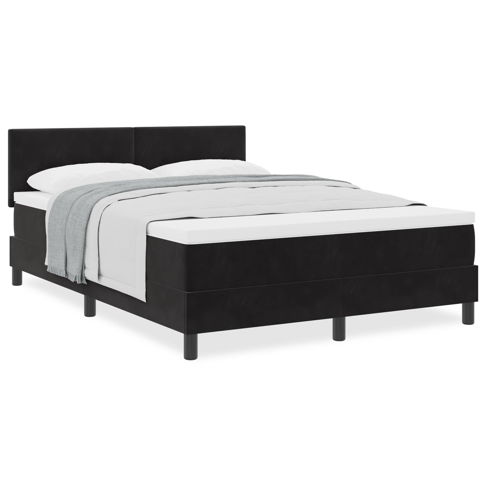 Boxspringbed Met Matras Zwart 160X200 Cm Fluweel Blauw