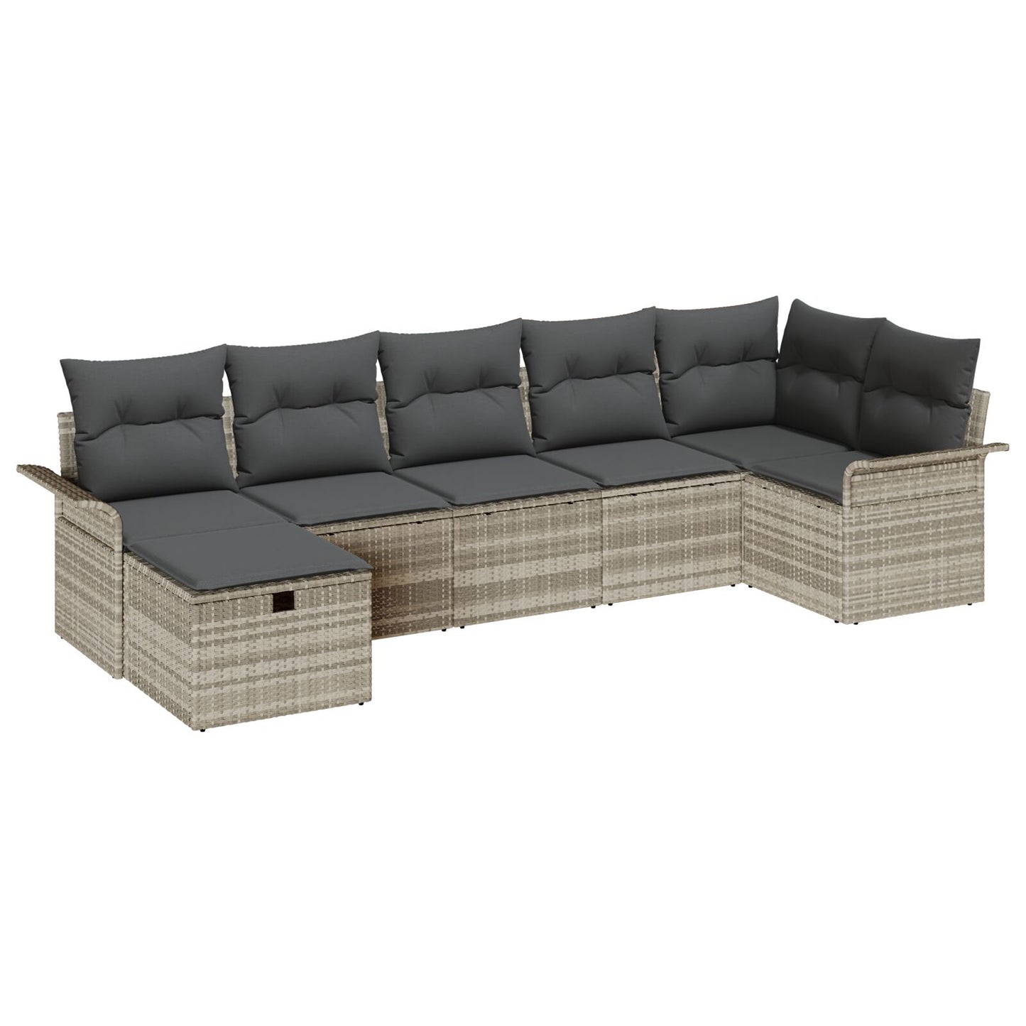 7-Delige Tuin Sofa Set Met Kussens Licht Grijs Poly Rattan