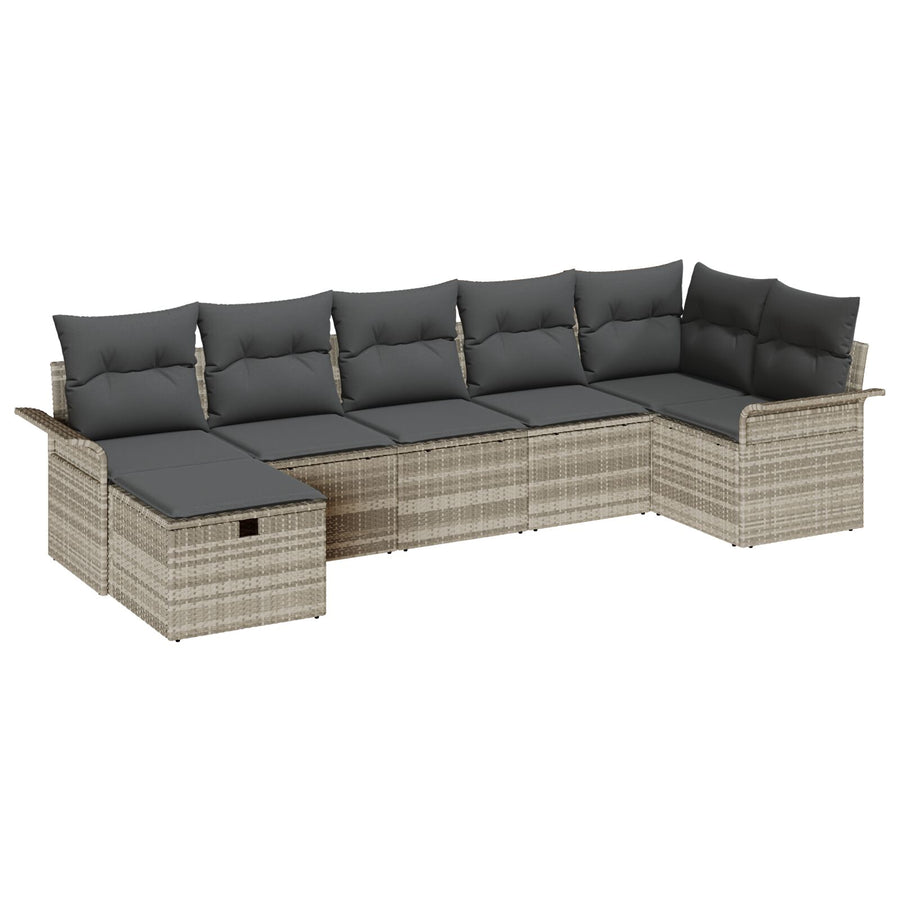 7-Delige Tuin Sofa Set Met Kussens Licht Grijs Poly Rattan