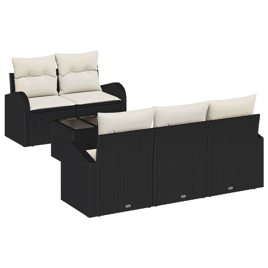6-Delige Tuin Sofa Set Met Kussens Zwart Poly Rattan