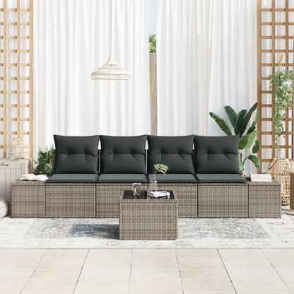 5-Delige Tuin Sofaset Met Kussens Grijs Poly Rattan
