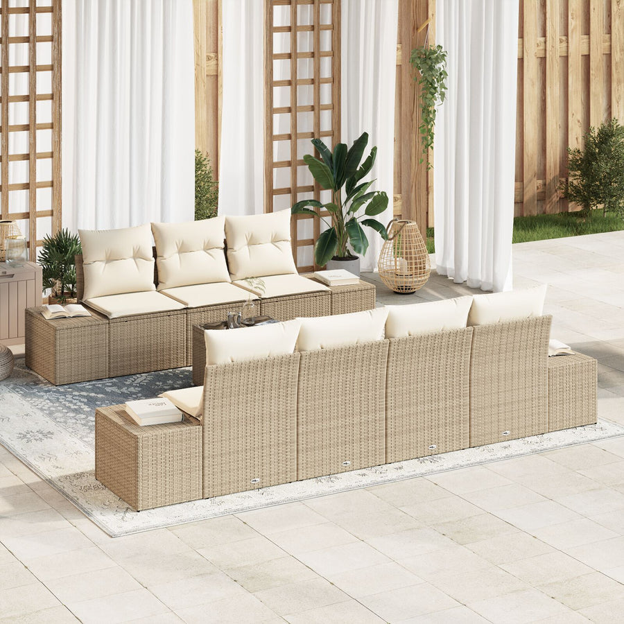 8-Delige Tuinbankset Met Kussens Beige Poly Rattan