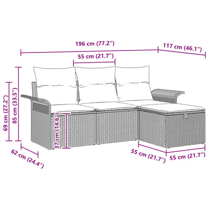 4-Delige Tuin Sofa Set Met Kussens Lichtgrijs Poly Rattan