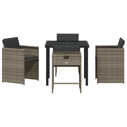 5-Delig Tuin Eet Set Met Kussens Grijze Poly Rattan