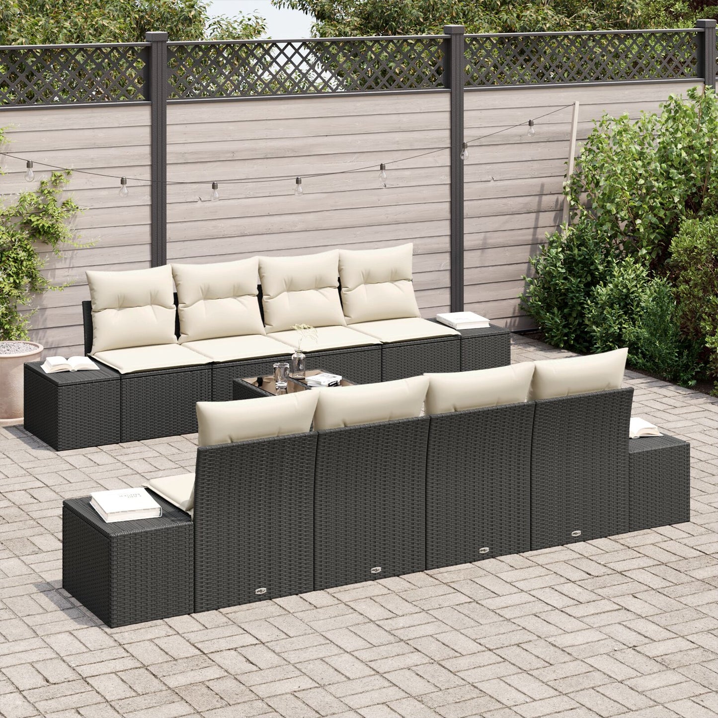 7-Delige Tuinset Met Kussens Zwart Poly Rattan