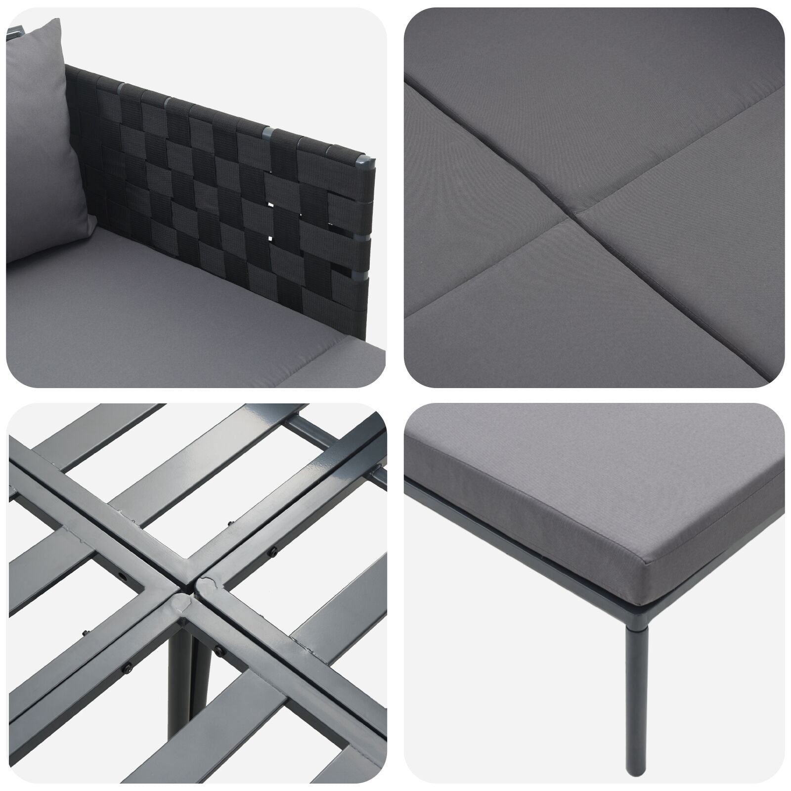 Zonnebed Met Kussens Voor 2 Personen Antraciet 115X153X69,5 Cm Staal Donkergrijs