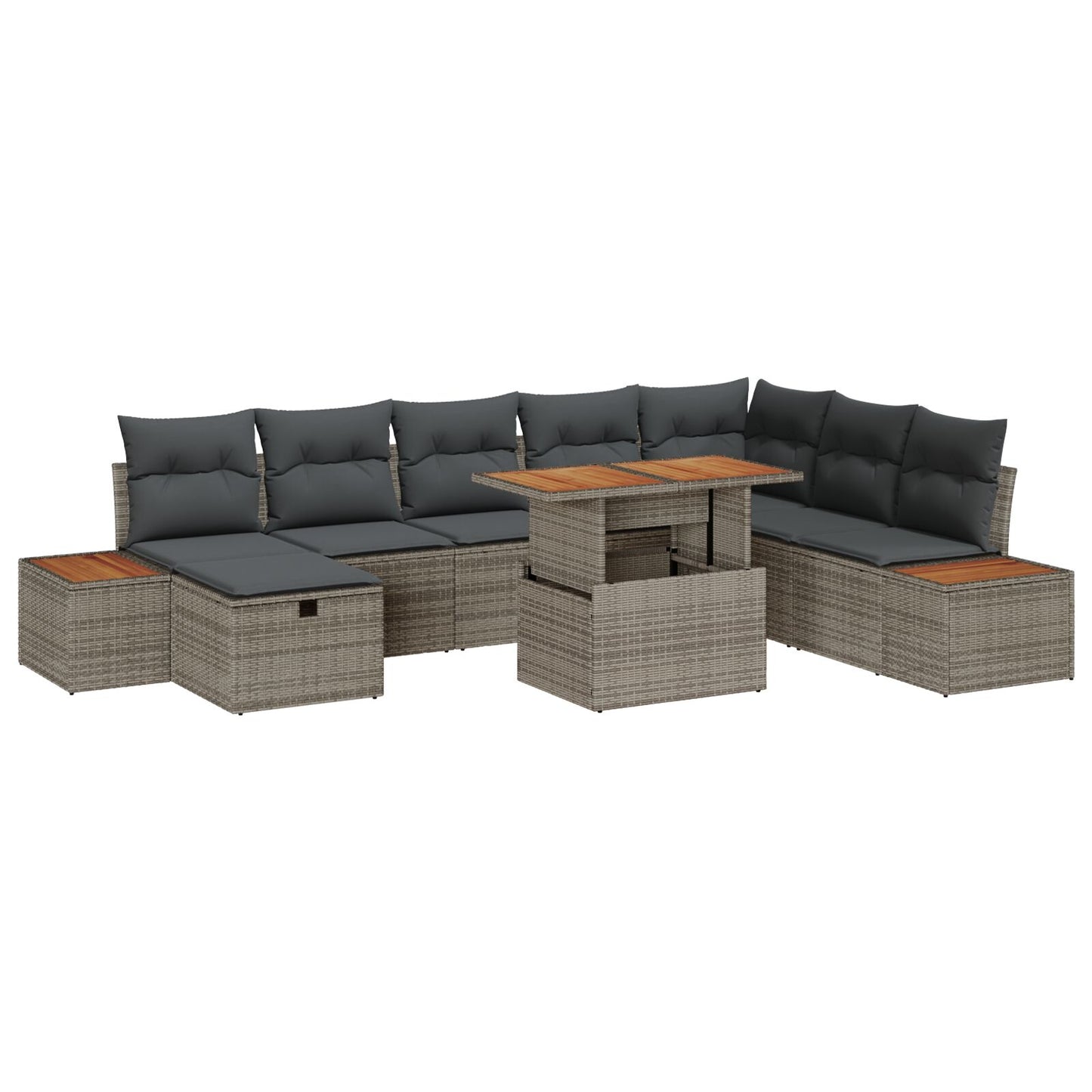 9-Delige Tuin Sofa Set Met Kussens Grijs Poly Rattan