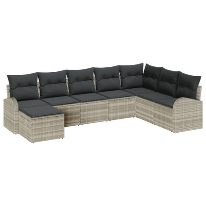 8-Delige Tuinsofa Set Met Kussens Lichtgrijs Poly Rattan