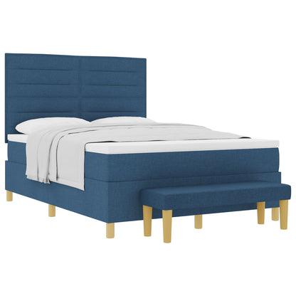 Boxspringbed Met Matras & Bank Stof Blauw 140 x 190 cm Lijnen ontwerp