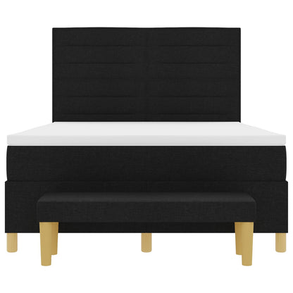 Boxspring Bed Met Matras En Bank Stof Zwart 140 x 200 cm Lijnen ontwerp