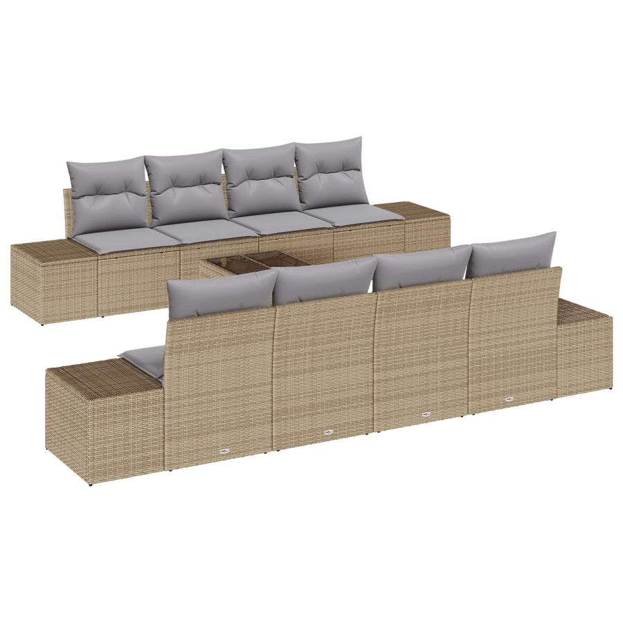 7-Delige Tuinsalon Set Met Kussens Beige Poly Riet