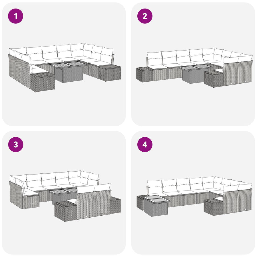 10-Delige Tuinbankset Met Kussens Beige Poly Rattan