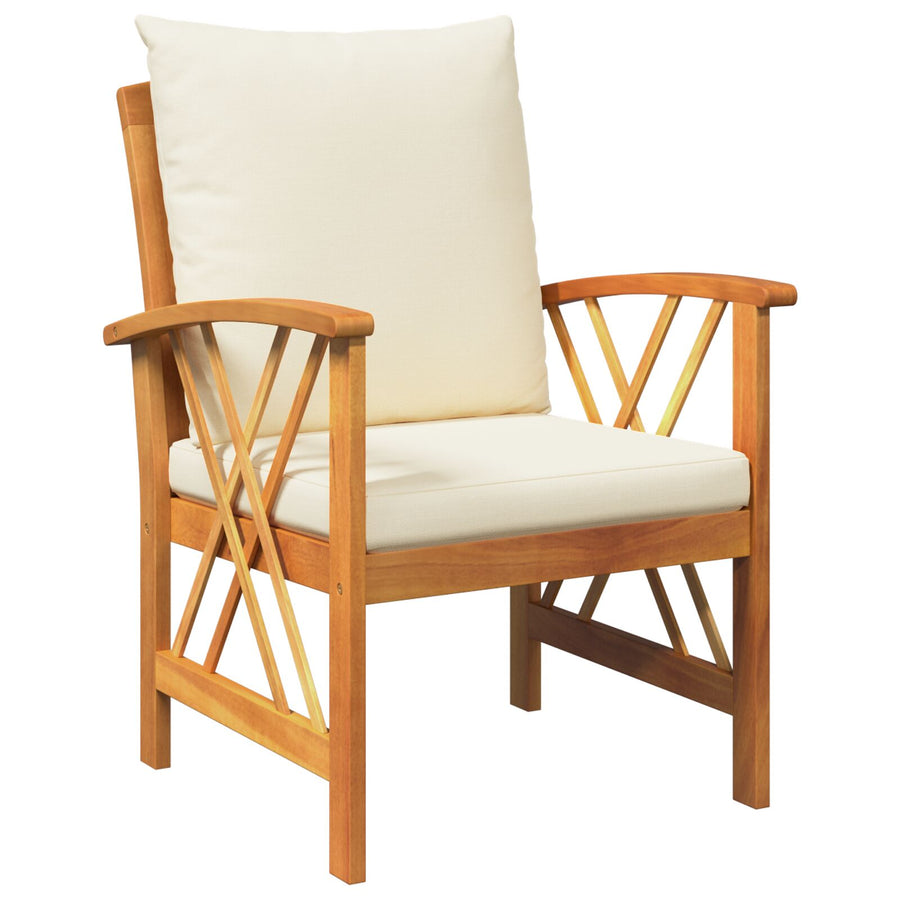 3-Delig Tuin Lounge Set Met Kussens Van Massief Acaciahout 2x stoel + tafel Crème Wit