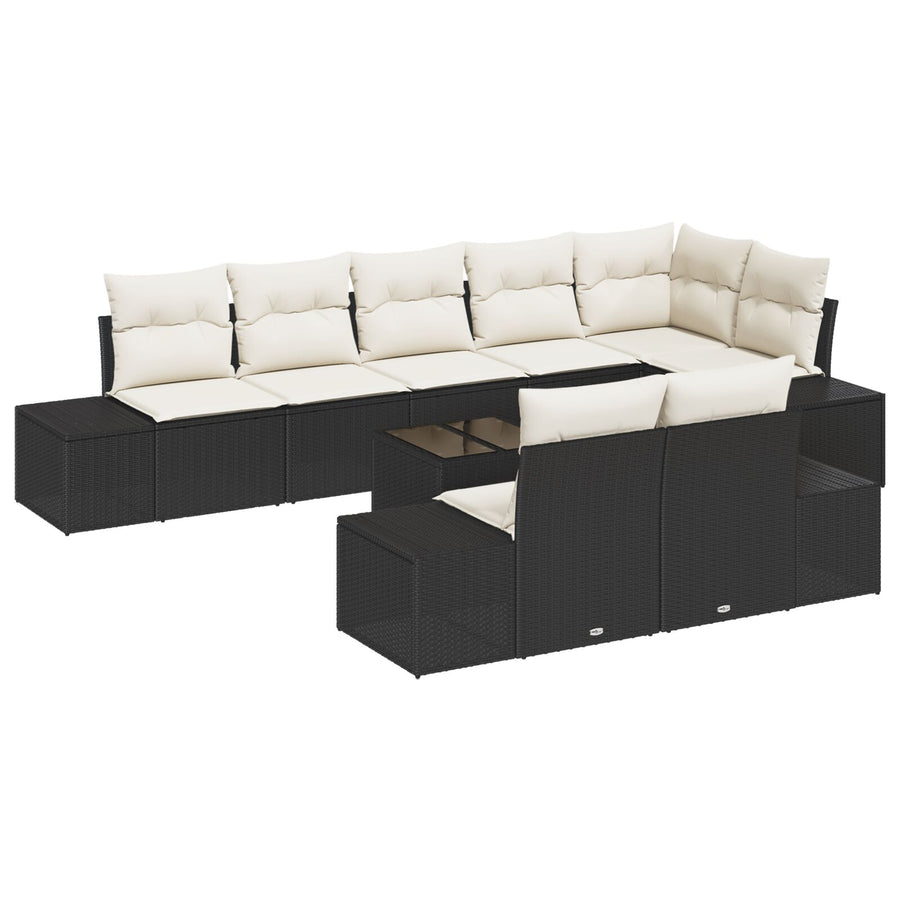 8-Delige Tuin Sofa Set Met Kussens Bruin Poly Rattan Zwart en wit met tafel