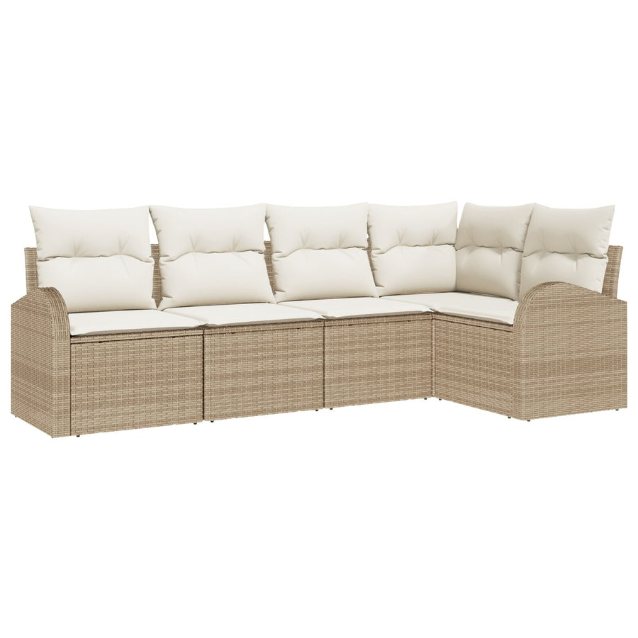 5-Delige Tuin Sofa Set Met Kussens - Poly Riet Beige en crème zonder tafel