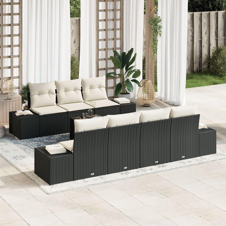 8-Delige Tuin Sofa Set Met Kussens Zwart Poly Rattan