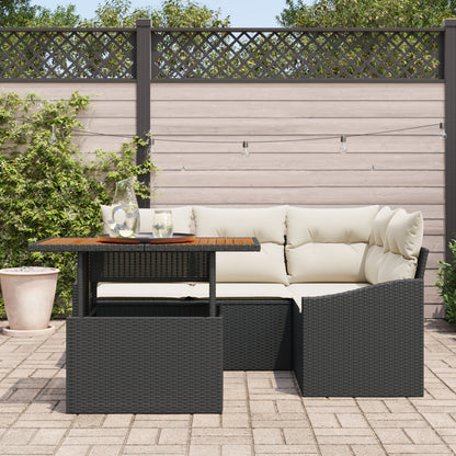 5-Delige Tuin Eetset Met Kussens Zwart Poly Rattan Acacia