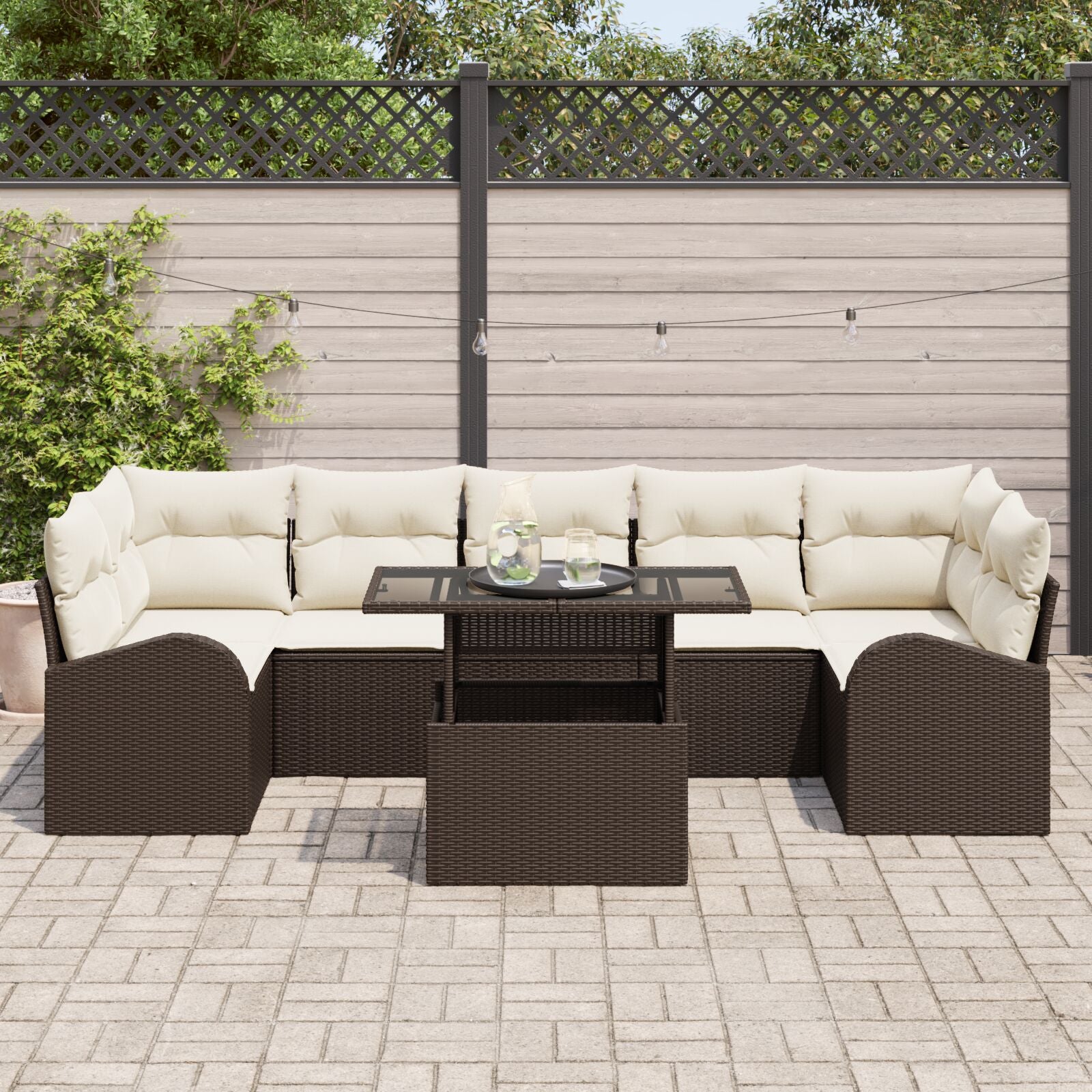 8 Delige Tuinbankset Met Kussens Bruin Poly Rattan